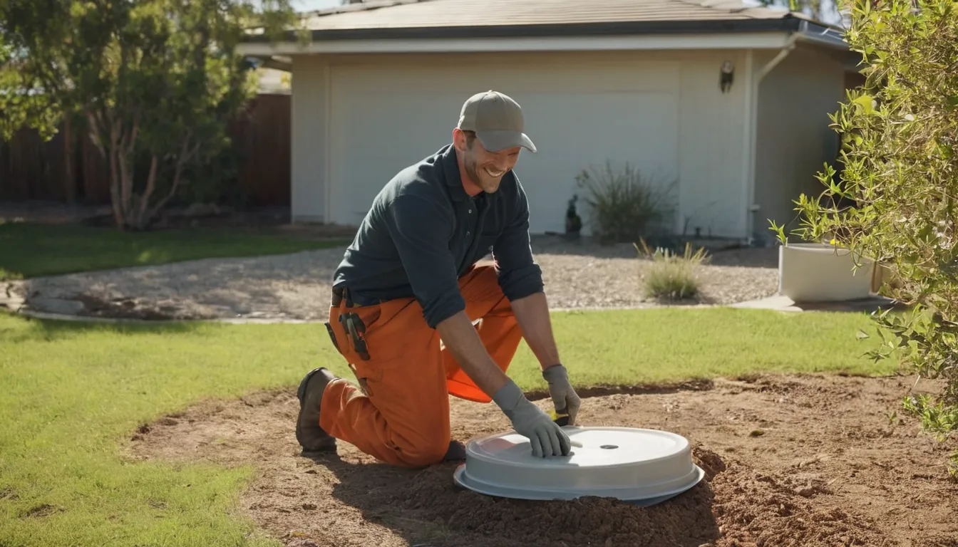 Provider checking a septic tank lid in the Highland area